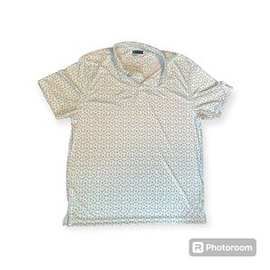 PGA Tour Pro‎ L Golf Polo Shirt Mens XXL Short Sleeve White Blue Floral Print